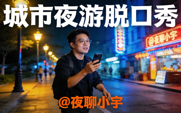 户外脱口秀主播城市夜游边走边聊直播封面图