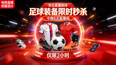 足球装备限时秒杀带货直播间封面